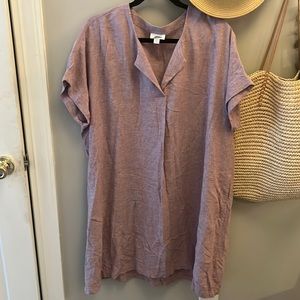 J. JILL PURE JILL Women's L Linen Blend Pocketed Shift Shirt Dress Heather Mauve